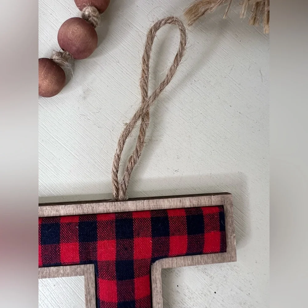 Brand New-Buffalo Plaid Letter “T” Ornament